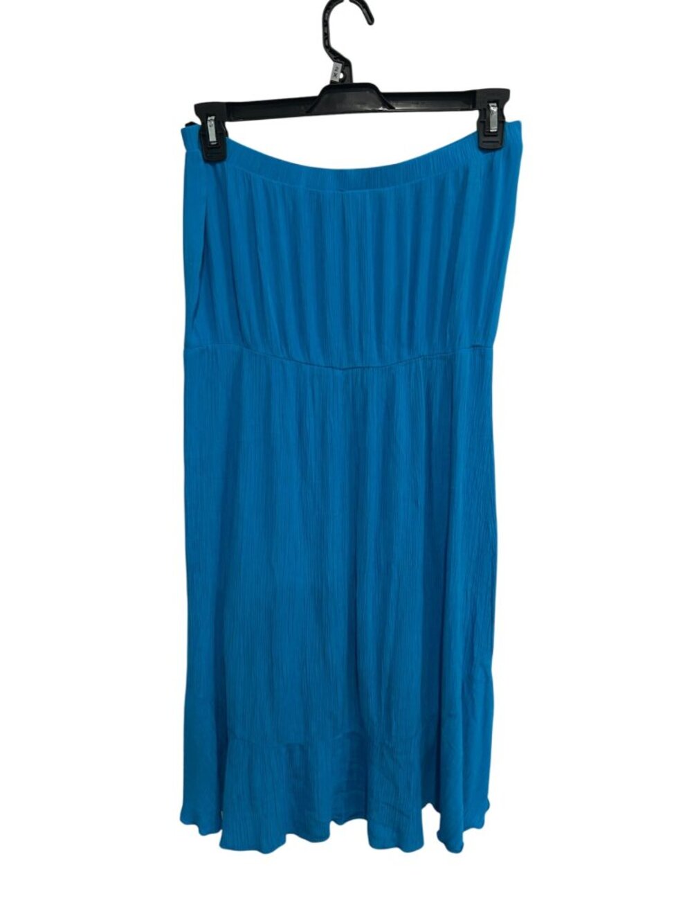 Coco Bianco XL Blue Hi Low Ruffle Hem Strapless Tube Top Blouse Boho Whimsical - Picture 2 of 10